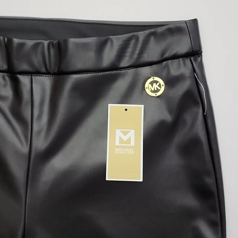 Michael Kors Women's Black Faux Leather Skinny Pull On Pants Stretch Size Medium - Picture 3 of 9